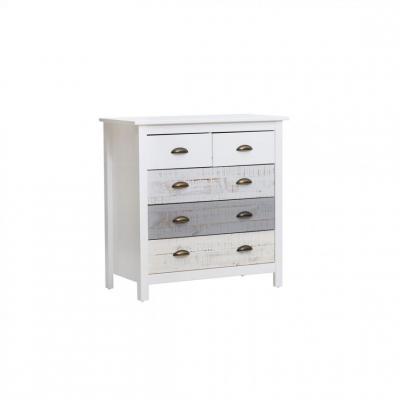 Commode 6 tiroirs 79x40x80 cm en pin blanc, gris et beige - KINDA