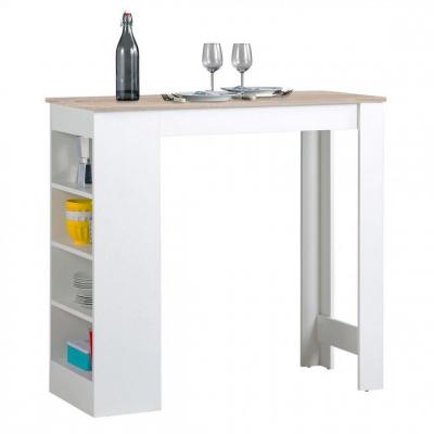 Table bar COLADA Blanc et imitation ch&ecirc;ne