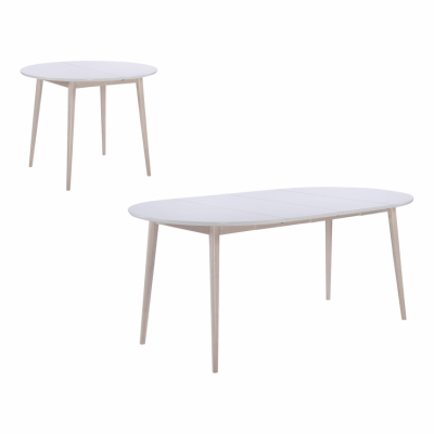 Table ronde + 2 extensions L.100 &agrave; 180 cm MALENA scandinave Bois et blanc
