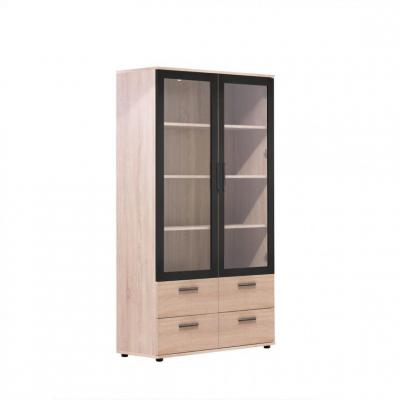 Vitrine 2 portes/ 4 tiroirs TOLEDO d&eacute;cor ch&ecirc;ne sonoma/gris