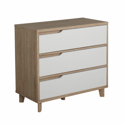 Commode 3 tiroirs Nordic imitation ch&ecirc;ne et blanc