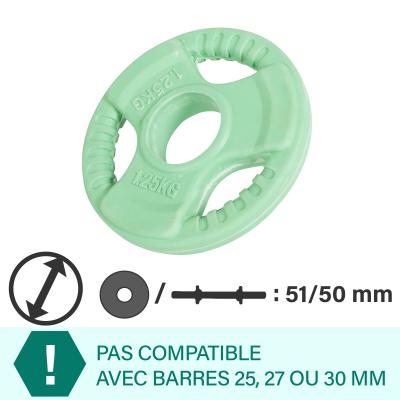 GORILLA SPORTS Disque olympique en caoutchouc avec poign&eacute;es 50/51mm 1,25 KG 