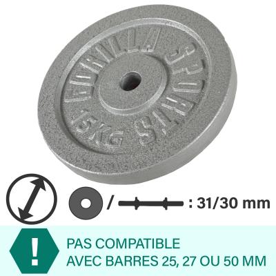 GORILLA SPORTS Disques de poids en fonte gris - De 0,5 KG &agrave; 30 KG - Poids : 15 KG