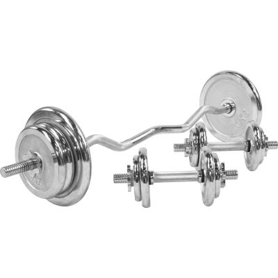 GORILLA SPORTS  - kit halt&egrave;res chrom&eacute;es + barre Curl de 68kg