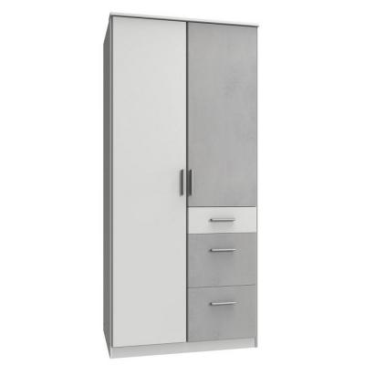 Armoire 2 portes 3 tiroirs VOLVERINE blanc / b&eacute;ton gris clair