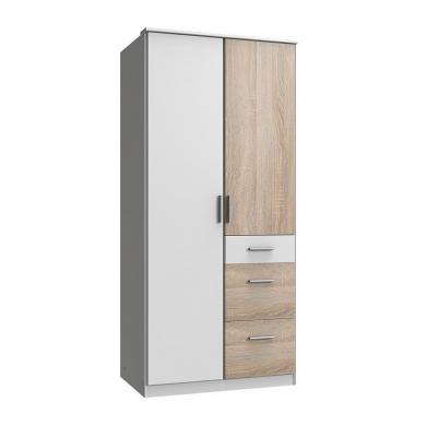 Armoire 2 portes 3 tiroirs VOLVERINE blanc / coloris ch&ecirc;ne
