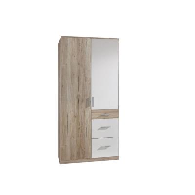 Armoire 2 portes 3 tiroirs volverine ch&ecirc;ne / blanc