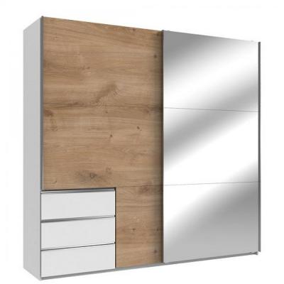 Armoire coulissante lisbeth 1 porte ch&ecirc;ne 1 miroir 3 tiroirs 250 x 236 cm ht