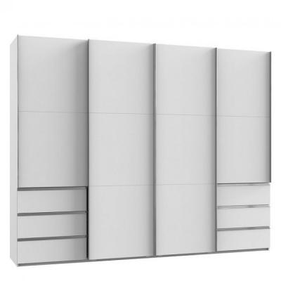 Armoire coulissante lisbeth 4 portes 6 tiroirs d&eacute;cor blanc 300 x 236 cm hauteur
