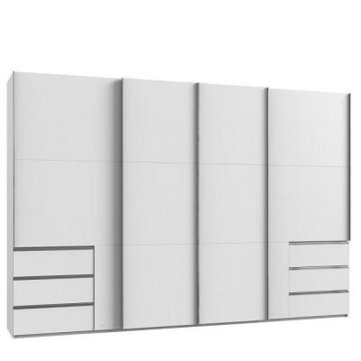 Armoire coulissante lisbeth 4 portes 6 tiroirs d&eacute;cor blanc 350 x 236 cm hauteur