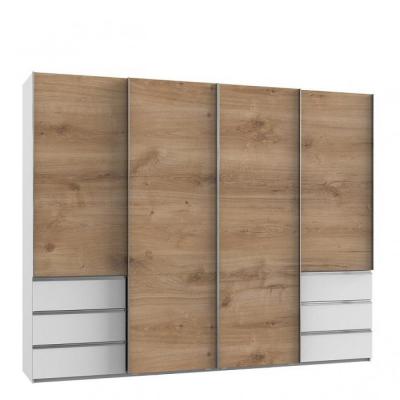 Armoire coulissante lisbeth 4 portes ch&ecirc;ne 6 tiroirs blanc 300 x 236 cm hauteur