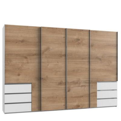 Armoire coulissante lisbeth 4 portes ch&ecirc;ne 6 tiroirs blanc 350 x 236 cm hauteur