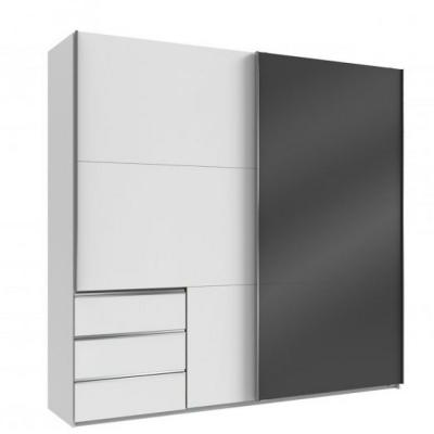 Armoire coulissante lisea 2 portes 3 tiroirs blanc verre anthracite 250 x 236 cm ht