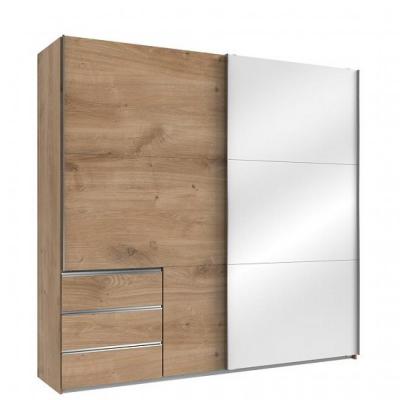 Armoire coulissante LISEA 2 portes 3 tiroirs ch&ecirc;ne poutre verre blanc 250 x 236 cm HT