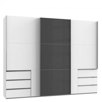 Armoire coulissante lisea 3 portes 6 tiroirs blanc verre anthracite 300 x 236 cm ht