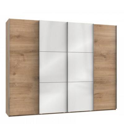 Armoire coulissante LISEA 4 portes ch&ecirc;ne poutre verre blanc 300 x 236 cm HT