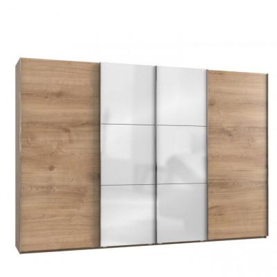 Armoire coulissante LISEA 4 portes ch&ecirc;ne poutre verre blanc 350 x 236 cm HT