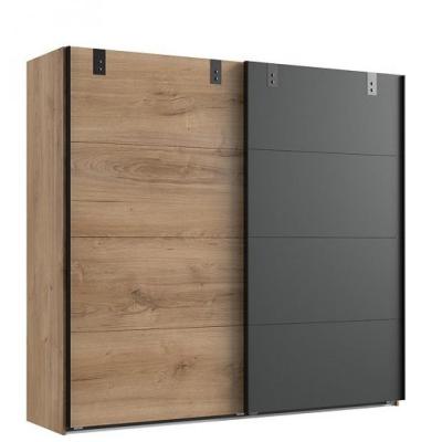 Armoire coulissante VERNON style industriel 225 cm ch&ecirc;ne poutre et graphite