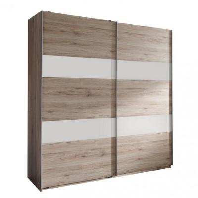 Armoire de rangement AUDE portes coulissantes 135 cm ch&ecirc;ne rechampis blanc