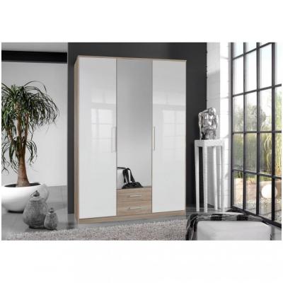 Armoire de rangement GABY ch&ecirc;ne 2 portes 2 tiroirs laqu&eacute;s blanc 1 porte miroir