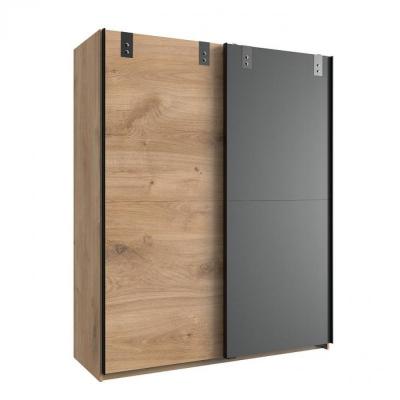 Armoire lisburn style industriel 135 cm portes coulissantes ch&ecirc;ne poutre graphite