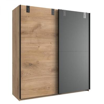 Armoire lisburn style industriel 180 cm portes coulissantes ch&ecirc;ne poutre graphite