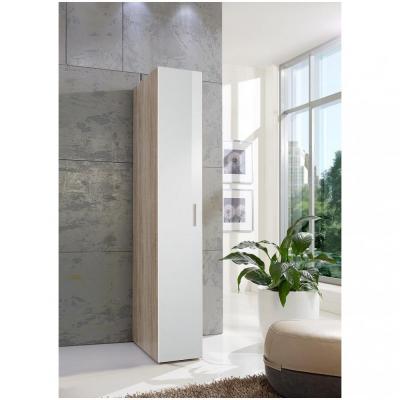 Armoire penderie 1 porte MALTA ch&ecirc;ne fa&ccedil;ade laqu&eacute;e blanc cass&eacute; L : 30 cm