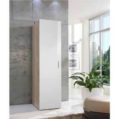 Armoire penderie 1 porte MALTA ch&ecirc;ne fa&ccedil;ade laqu&eacute;e blanc cass&eacute; L : 50 cm