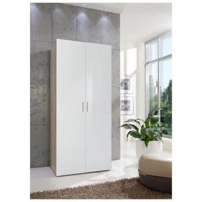 Armoire penderie 2 portes MALTA ch&ecirc;ne fa&ccedil;ade laqu&eacute;e blanc cass&eacute; L : 80 cm
