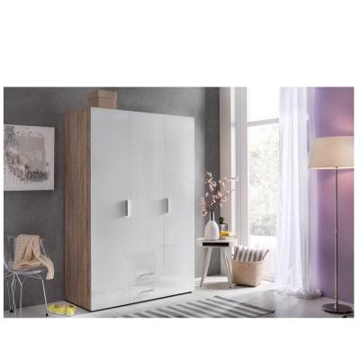 Armoire penderie 3 portes 2 tiroirs MALTA ch&ecirc;ne fa&ccedil;ade laqu&eacute;e blanc cass&eacute; L : 120 cm