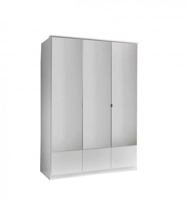 Armoire penderie DINGLE 3 portes miroirs 3 tiroirs largeur 135 blanche