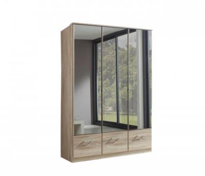 Armoire penderie DINGLE 3 portes miroirs 3 tiroirs largeur 135 ch&ecirc;ne