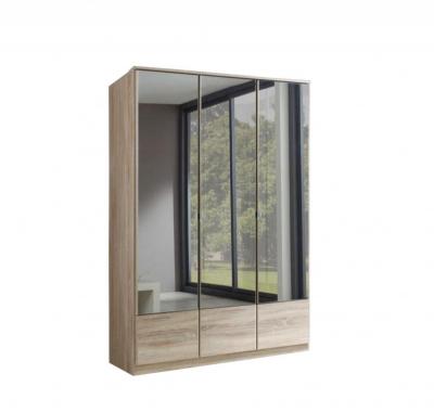 Armoire penderie DINGLE 3 portes miroirs largeur 135 ch&ecirc;ne
