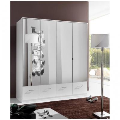Armoire penderie DINGLE 4 portes miroirs 4 tiroirs largeur 179 blanche