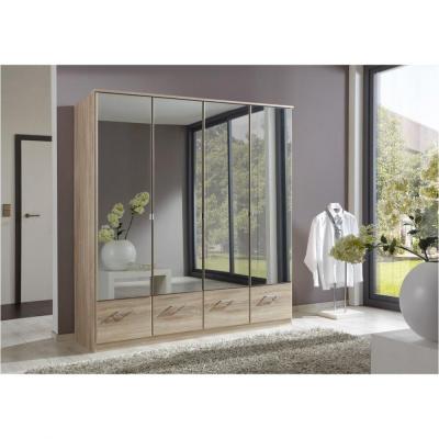 Armoire penderie DINGLE 4 portes miroirs 4 tiroirs largeur 179 ch&ecirc;ne