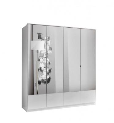 Armoire penderie DINGLE 4 portes miroirs largeur 179 blanche