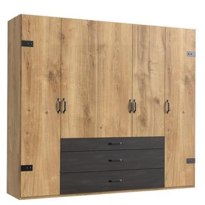 Armoire PORTLAND style industriel 250 cm 5 portes ch&ecirc;ne poutre / graphite