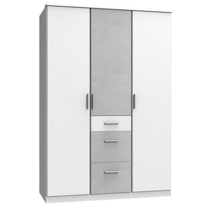 Armoire VOLVERINE 2 portes blanc 1 porte b&eacute;ton gris clair 3 tiroirs