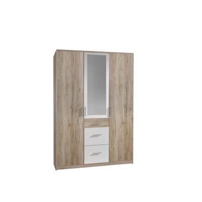 Armoire VOLVERINE 2 portes ch&ecirc;ne 1 porte miroir rechampi blanc