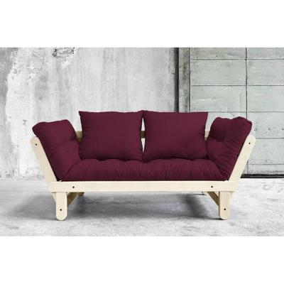 KARUP DESIGN Banquette m&eacute;ridienne futon BEAT pin naturel tissu bordeaux couchage 75*200 cm.