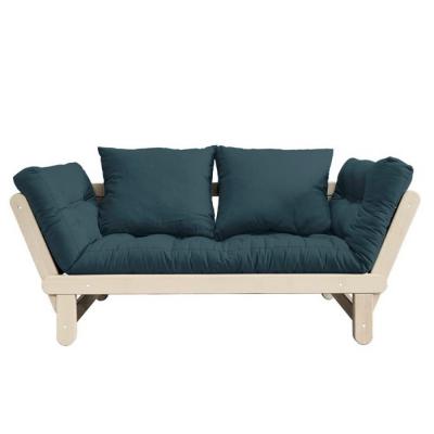 KARUP DESIGN Banquette m&eacute;ridienne futon BEAT pin naturel tissu coloris bleu p&eacute;trole couchage 75*200 cm.
