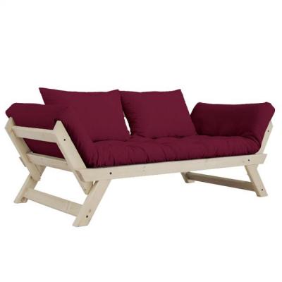 KARUP DESIGN Banquette m&eacute;ridienne futon BEBOP bordeaux et pin naturel couchage 75*200 cm.