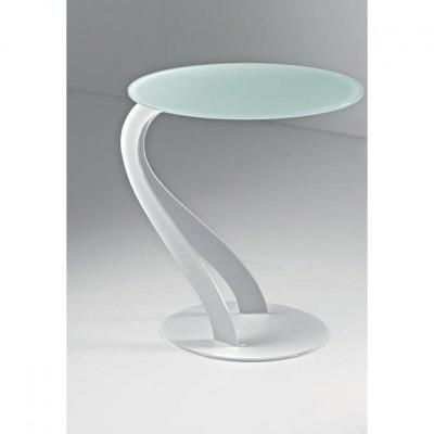 Bout de canap&eacute; TOM design blanc ovale en verre tremp&eacute;