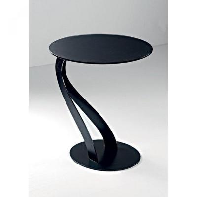 Inside 75 Bout de canap&eacute; TOM design noir ovale en verre tremp&eacute;