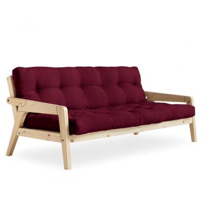 KARUP DESIGN Canap&eacute; convertible futon GRAB pin naturel coloris bordeaux couchage 130 cm.