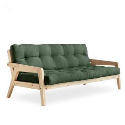 KARUP DESIGN Canap&eacute; convertible futon grab pin naturel coloris vert olive couchage 130 cm.