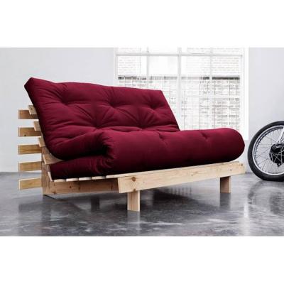 INSIDE 75 Canap&eacute; convertible futon ROOTS pin naturel coloris bordeaux couchage 140*200 cm.