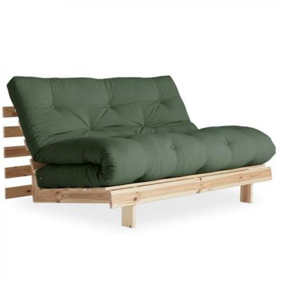 INSIDE 75 Canap&eacute; convertible futon roots pin naturel coloris vert olive couchage 140*200 cm.