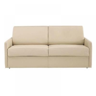ITALIAN SPIRIT Canap&eacute; lit 2-3 places sun convertible express 120cm cuir vachette beige matelas &eacute;paisseur 16cm