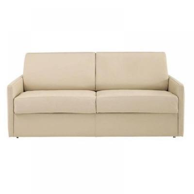 INSIDE 75 Canap&eacute; lit 3-4 places sun convertible express 160cm cuir vachette beige matelas &eacute;paisseur 16cm